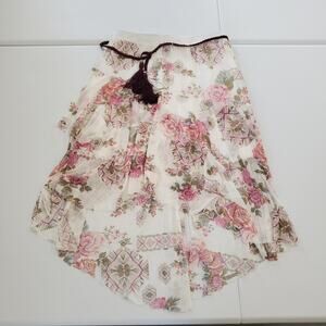 Y2K Fairy Amy Byer Skirt Women Small White Pink Floral Asymmetrical Ruffle Belt